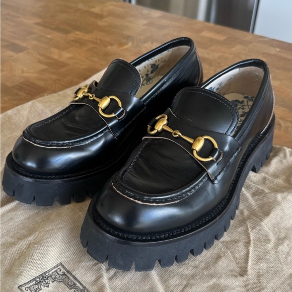 GUCCI Leather Lug Sole Horsebit Loafers Size 7.5 - Picture 1 of 10